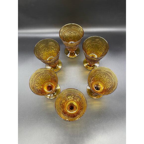 Zafferano Provenzale Set of 6 Amber Water / Wine Stemmed Goblets Glasses 4.5